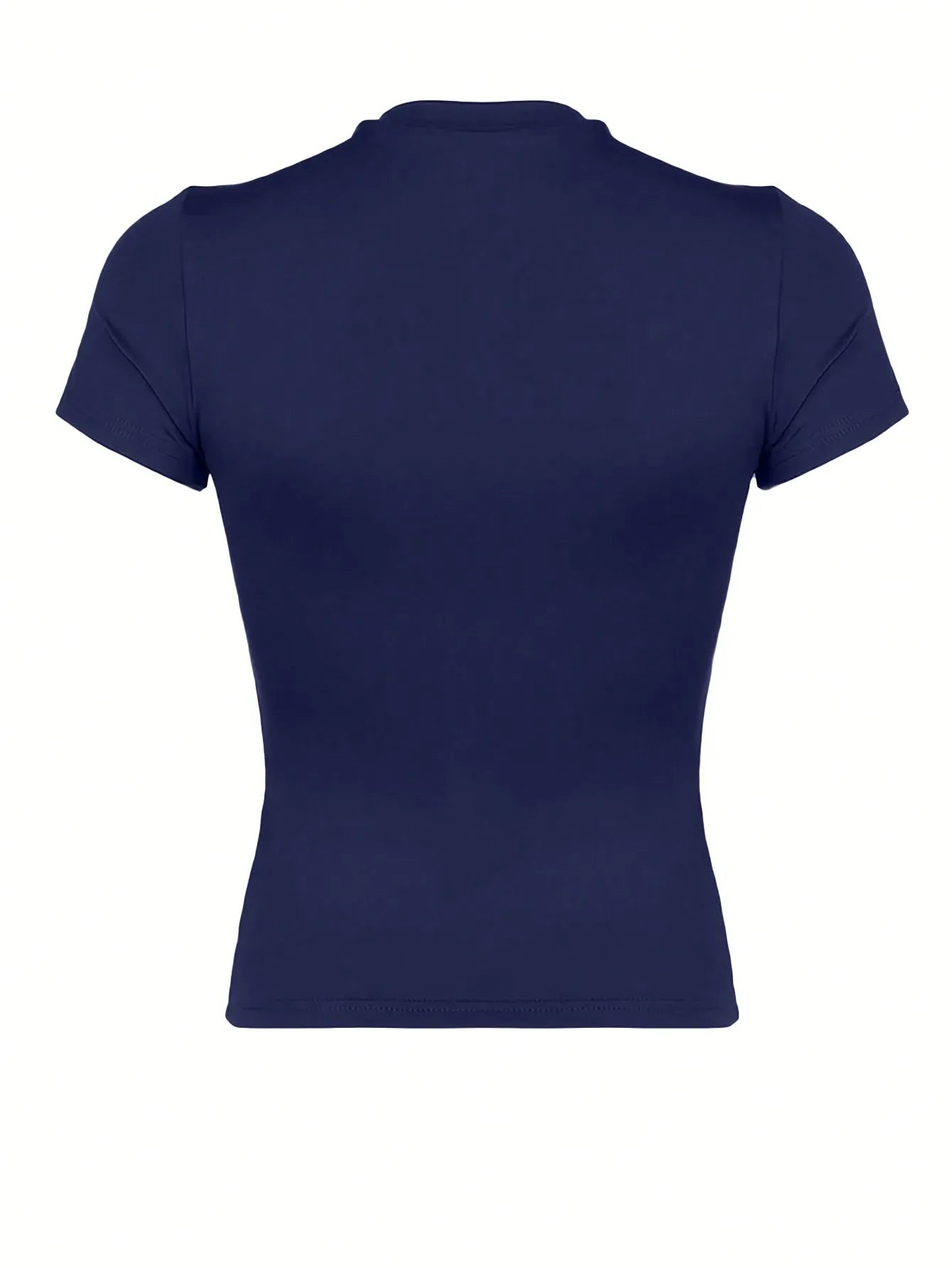 Women's Navy Blue Fitted Short Sleeve Round Neck Casual T-Shirt